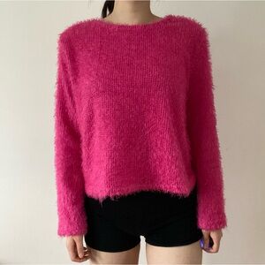Hot pink fuzzy hairy long sleeve sweater